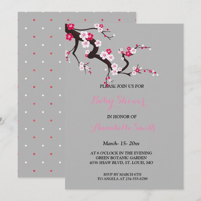 Elegant Cherry Blossom Pink floral Baby Shower Invitation (Front/Back)