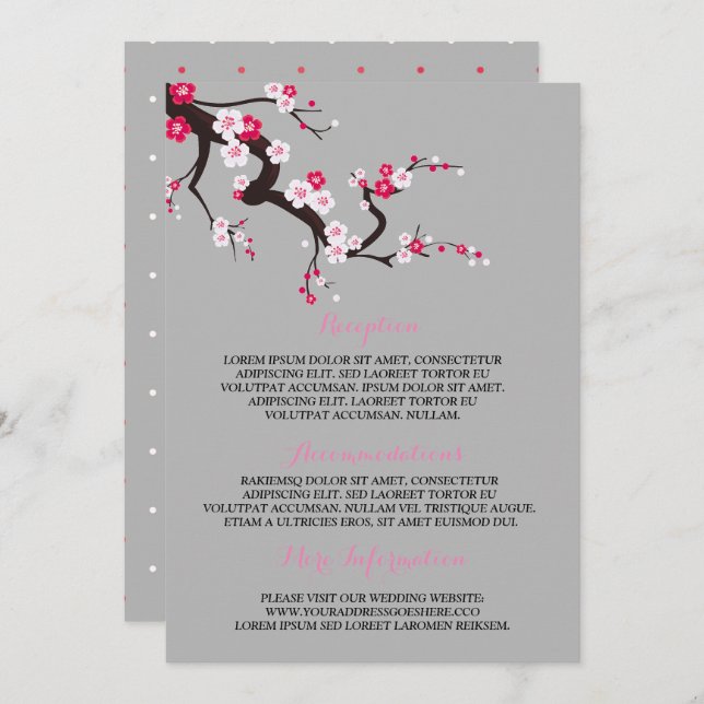 Elegant Cherry Blossom Pink floral  Information Invitation (Front/Back)