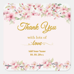 Elegant Cherry Blossom Pink Floral Thank You Square Sticker