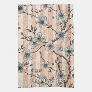 Elegant Cherry Blossom Sakura - Pink & White Kitchen Towel