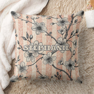 Elegant Cherry Blossom Sakura - Pink & White Throw Pillow