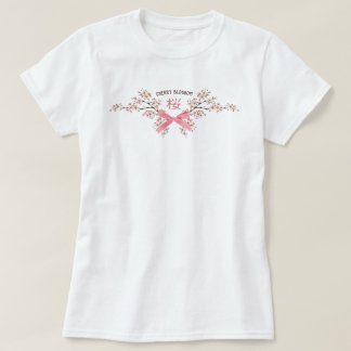Elegant Cherry Blossom Sakura with Pink Ribbon Bow T-Shirt