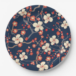 Elegant Cherry Blossom Seamless Pattern (10) Paper Plate