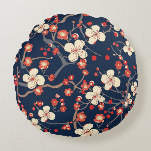 Elegant Cherry Blossom Seamless Pattern (10) Round Pillow
