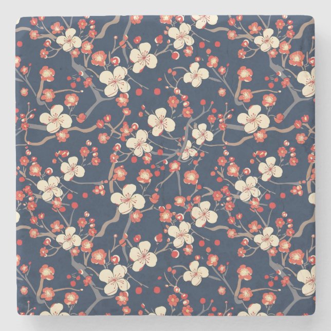 Elegant Cherry Blossom Seamless Pattern (10) Stone Coaster (Front)
