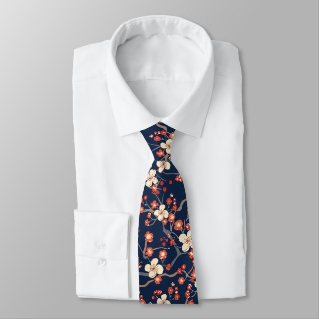 Elegant Cherry Blossom Seamless Pattern (10) Tie (Tied)