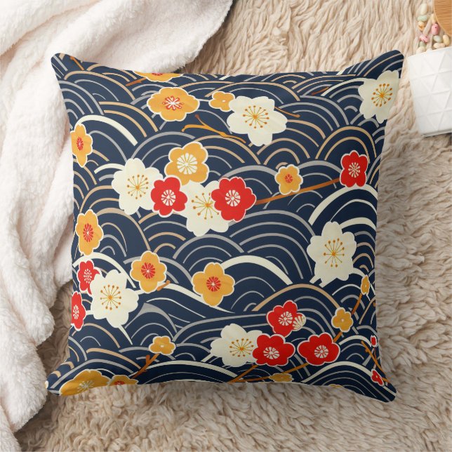 Elegant Cherry Blossom Seamless Pattern (12) Throw Pillow (Blanket)