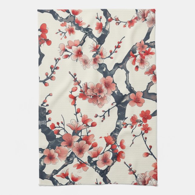 Elegant Cherry Blossom Seamless Pattern (13) Kitchen Towel (Vertical)