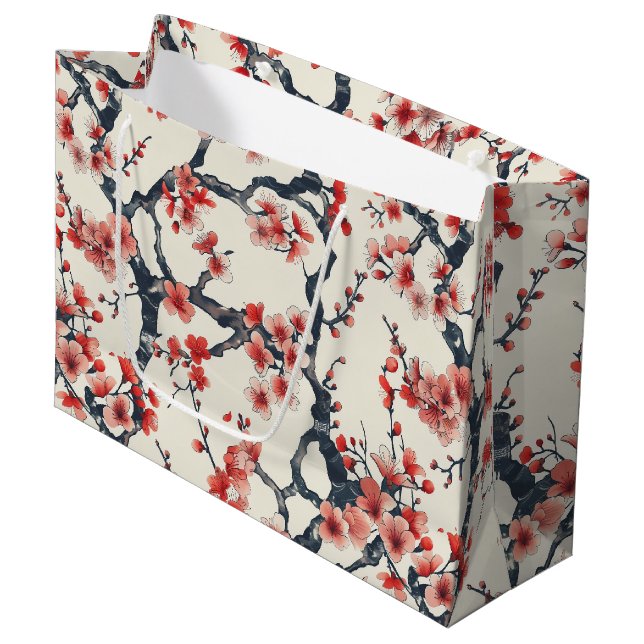 Elegant Cherry Blossom Seamless Pattern (13) Large Gift Bag (Front Angled)