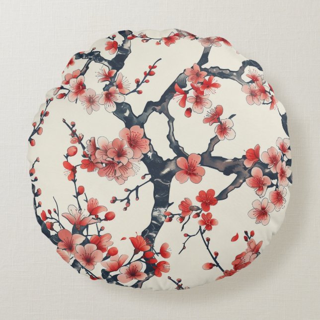 Elegant Cherry Blossom Seamless Pattern (13) Round Pillow (Front)