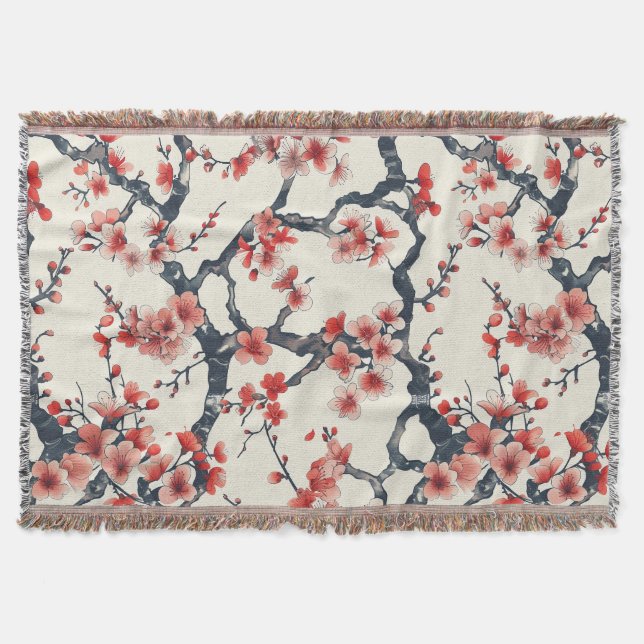 Elegant Cherry Blossom Seamless Pattern (13) Throw Blanket (Front)