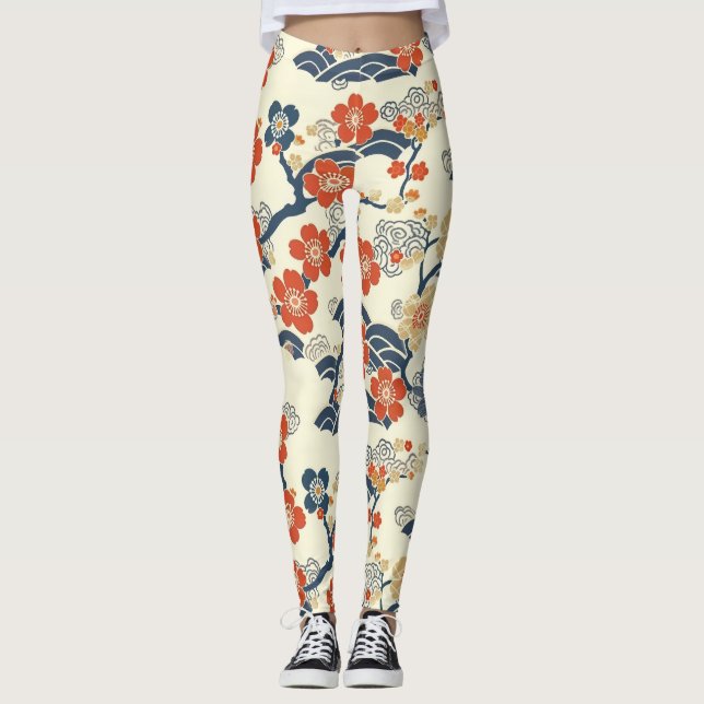 Elegant Cherry Blossom Seamless Pattern (14) Leggings (Front)