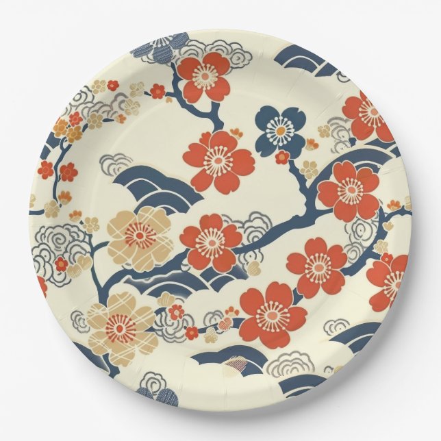 Elegant Cherry Blossom Seamless Pattern (14) Paper Plate (Front)