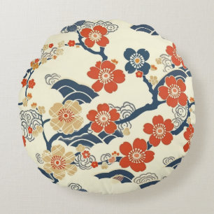 Elegant Cherry Blossom Seamless Pattern (14) Round Pillow