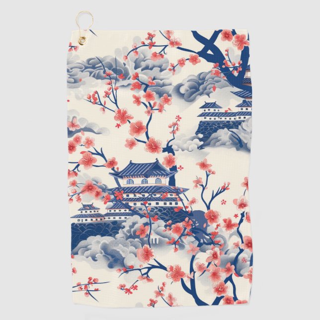 Elegant Cherry Blossom Seamless Pattern (15) Golf Towel (Front)