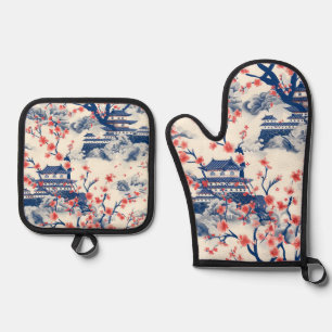 Elegant Cherry Blossom Seamless Pattern (15) Oven Mitt & Pot Holder Set