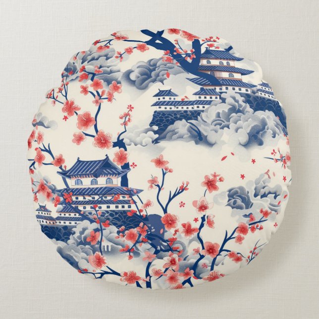 Elegant Cherry Blossom Seamless Pattern (15) Round Pillow (Front)