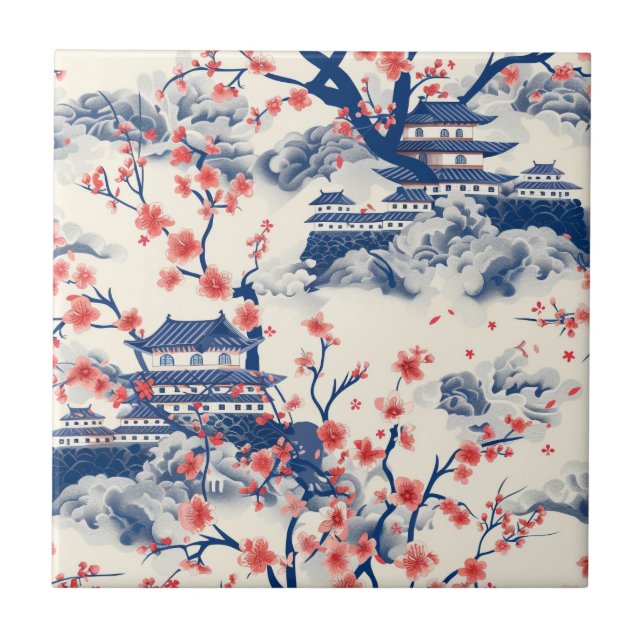 Elegant Cherry Blossom Seamless Pattern (15) Tile (Front)