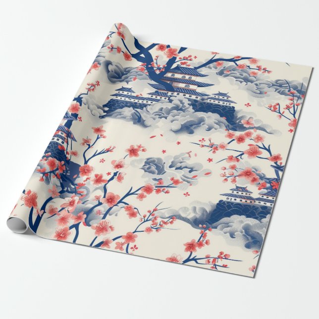 Elegant Cherry Blossom Seamless Pattern (15) Wrapping Paper (Unrolled)