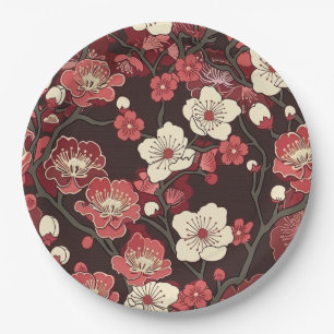 Elegant Cherry Blossom Seamless Pattern (16) Paper Plate