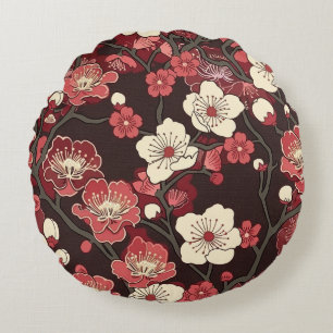 Elegant Cherry Blossom Seamless Pattern (16) Round Pillow