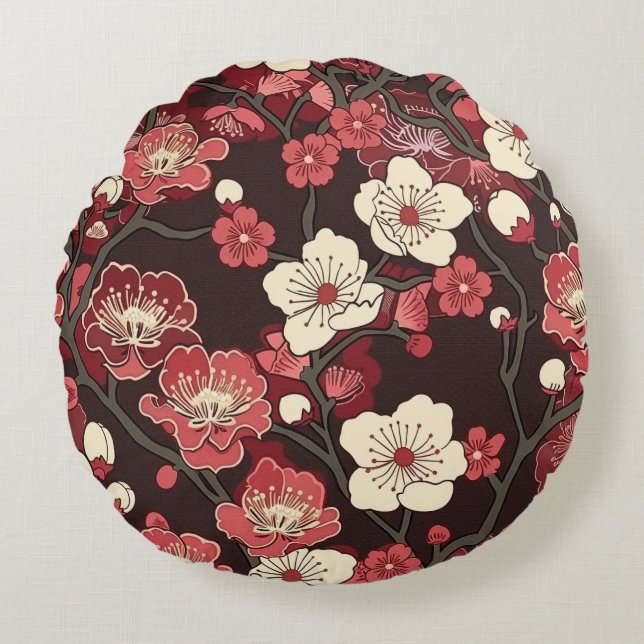 Elegant Cherry Blossom Seamless Pattern (16) Round Pillow (Front)