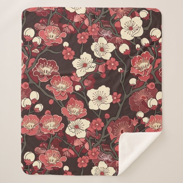 Elegant Cherry Blossom Seamless Pattern (16) Sherpa Blanket (Front)