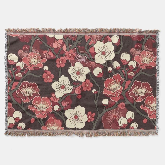 Elegant Cherry Blossom Seamless Pattern (16) Throw Blanket (Front)