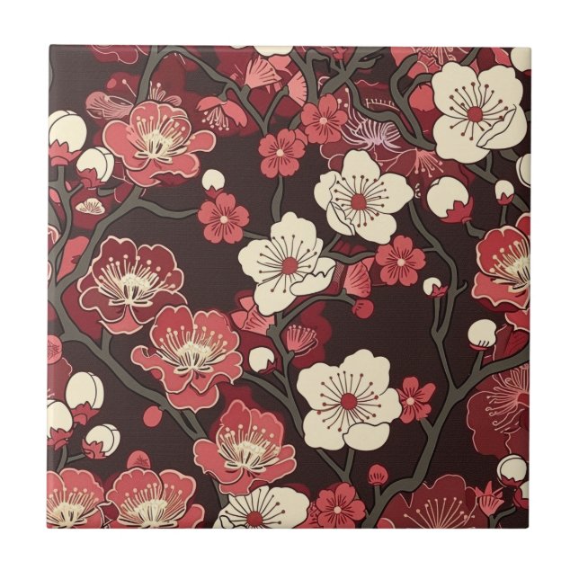 Elegant Cherry Blossom Seamless Pattern (16) Tile (Front)