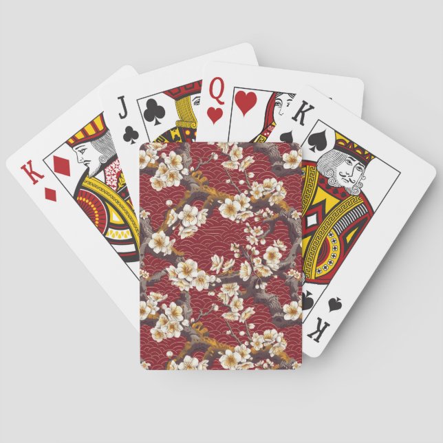 Elegant Cherry Blossom Seamless Pattern (17) Playing Cards (Back)