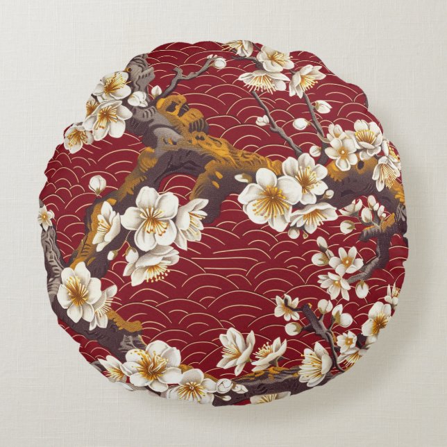Elegant Cherry Blossom Seamless Pattern (17) Round Pillow (Front)