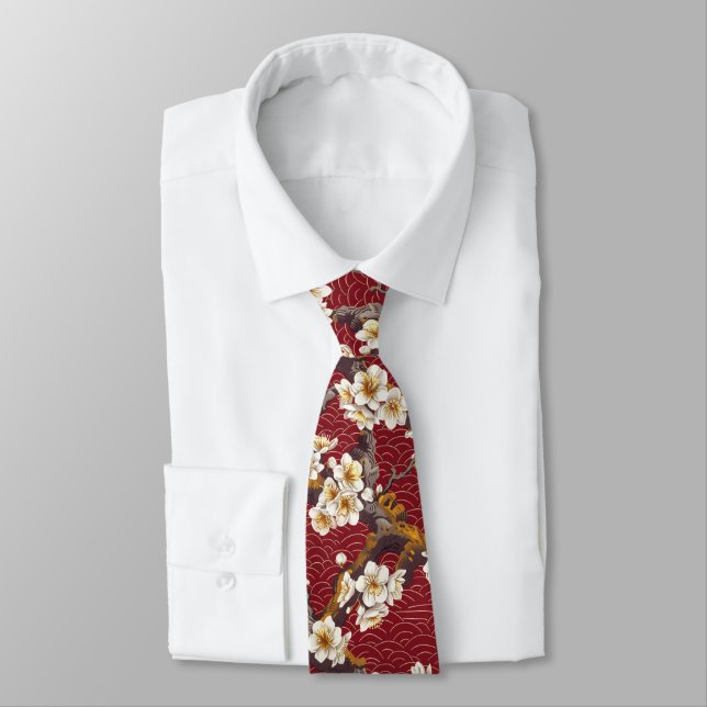 Elegant Cherry Blossom Seamless Pattern (17) Tie (Tied)