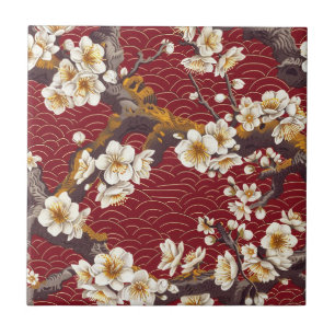 Elegant Cherry Blossom Seamless Pattern (17) Tile