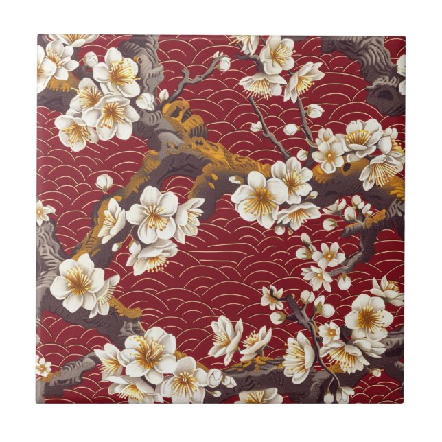 Elegant Cherry Blossom Seamless Pattern (17) Tile (Front)