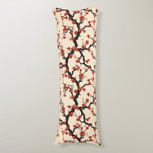 Elegant Cherry Blossom Seamless Pattern (1) Body Pillow (Front Vertical)