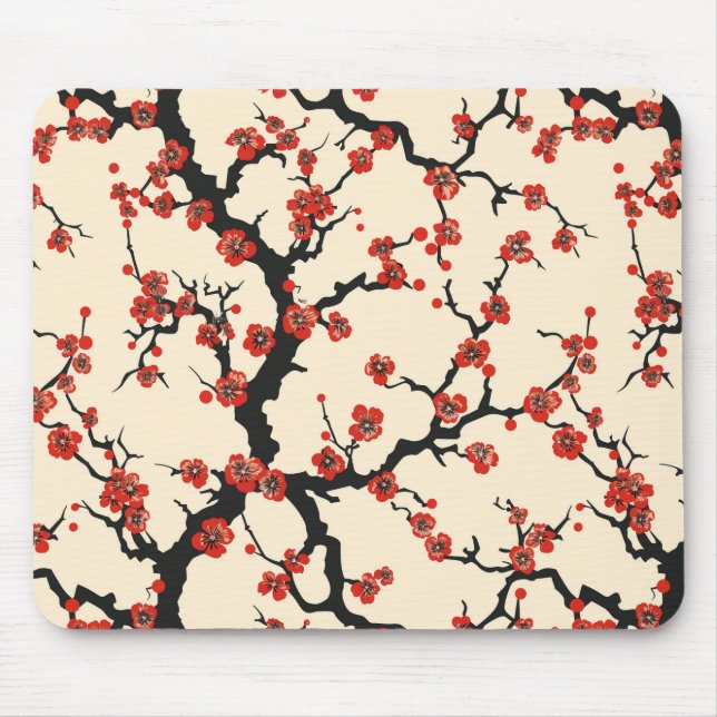 Elegant Cherry Blossom Seamless Pattern (1) Mouse Pad (Front)
