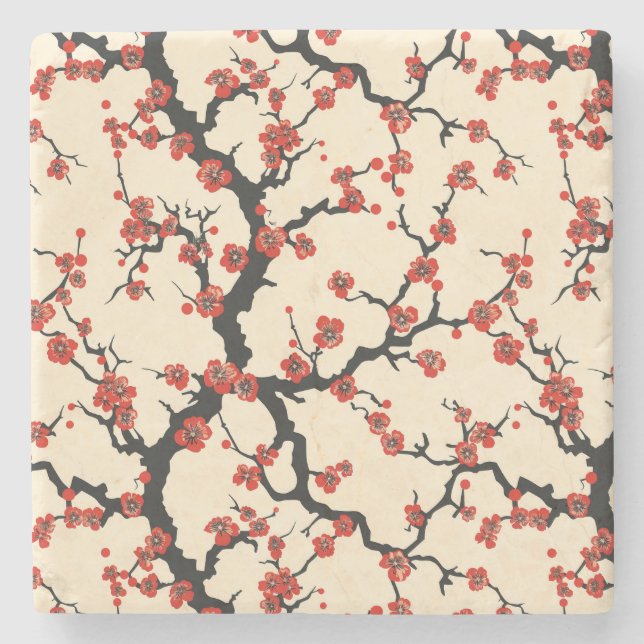 Elegant Cherry Blossom Seamless Pattern (1) Stone Coaster (Front)