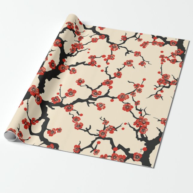 Elegant Cherry Blossom Seamless Pattern (1) Wrapping Paper (Unrolled)