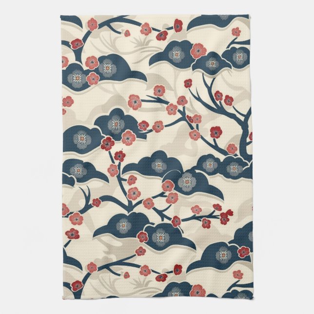 Elegant Cherry Blossom Seamless Pattern (2) Kitchen Towel (Vertical)