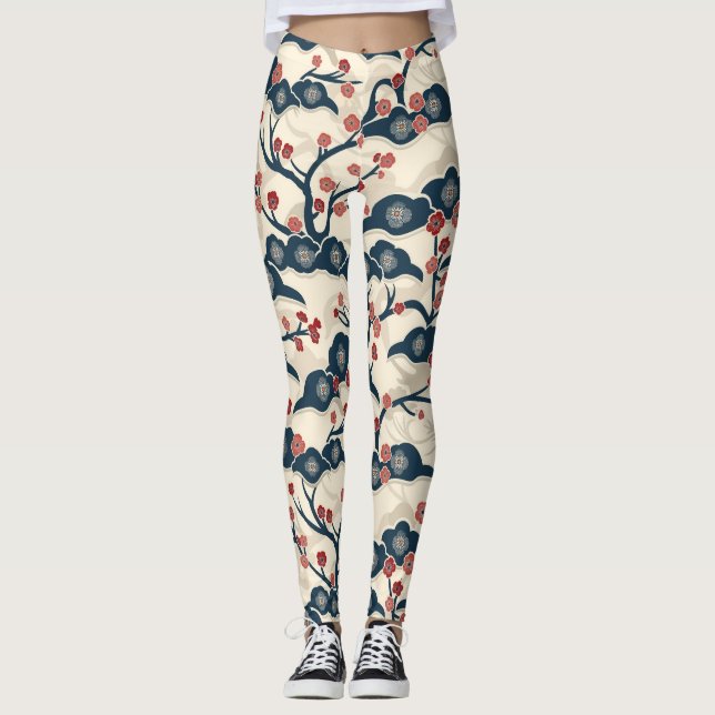 Elegant Cherry Blossom Seamless Pattern (2) Leggings (Front)