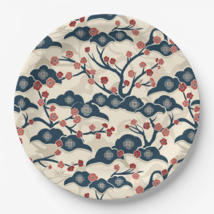 Elegant Cherry Blossom Seamless Pattern (2) Paper Plate