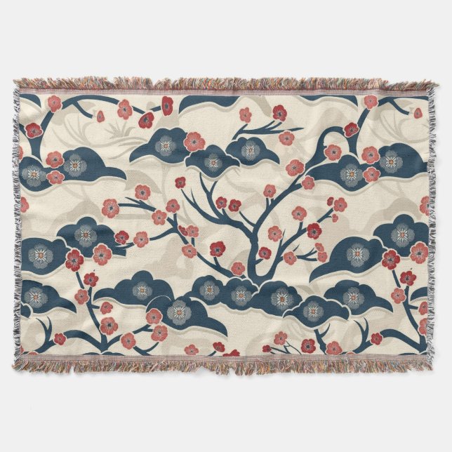 Elegant Cherry Blossom Seamless Pattern (2) Throw Blanket (Front)