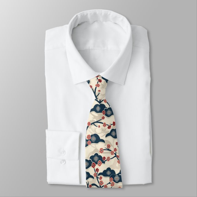 Elegant Cherry Blossom Seamless Pattern (2) Tie (Tied)