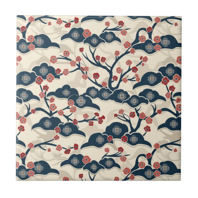 Elegant Cherry Blossom Seamless Pattern (2) Tile (Front)