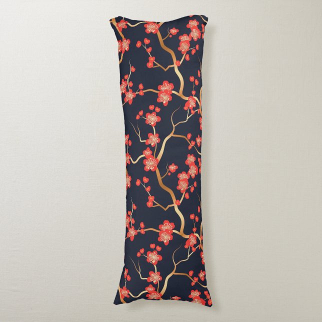 Elegant Cherry Blossom Seamless Pattern (3) Body Pillow (Front Vertical)