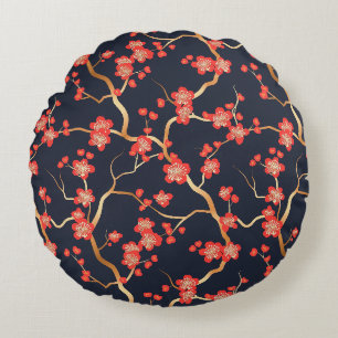 Elegant Cherry Blossom Seamless Pattern (3) Round Pillow