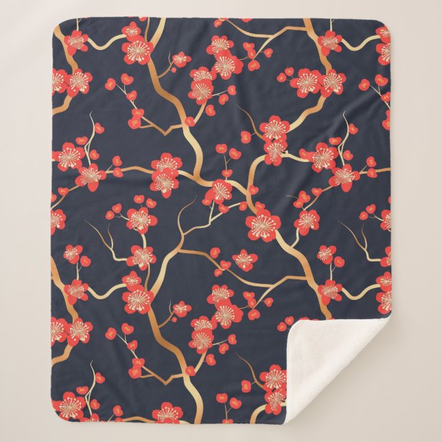 Elegant Cherry Blossom Seamless Pattern (3) Sherpa Blanket (Front)