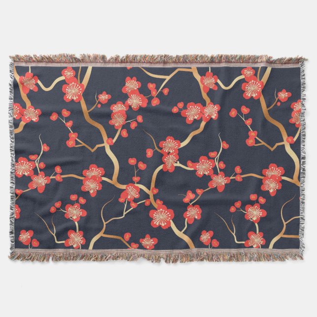Elegant Cherry Blossom Seamless Pattern (3) Throw Blanket (Front)