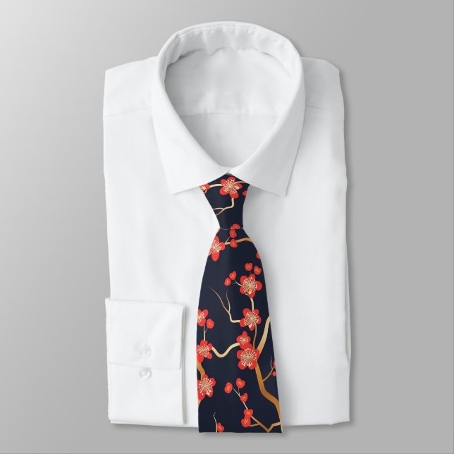 Elegant Cherry Blossom Seamless Pattern (3) Tie (Tied)