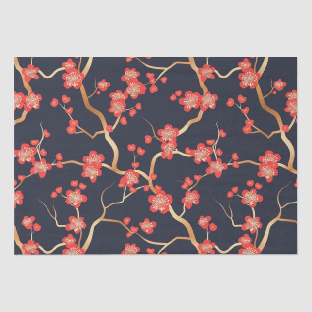 Elegant Cherry Blossom Seamless Pattern (3) Tissue Paper (Front)